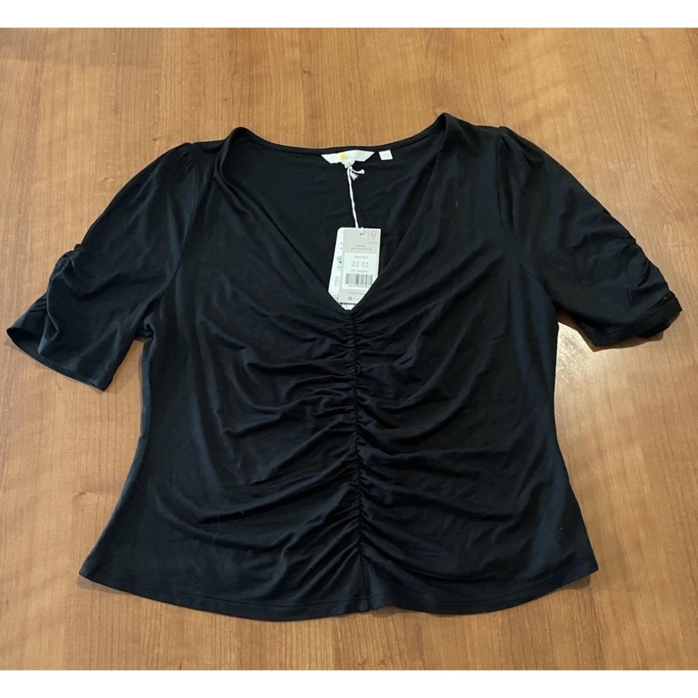 NWT Boden Women’s Black Ruched Short Sleeve Top 12 British Whimsigoth Goth